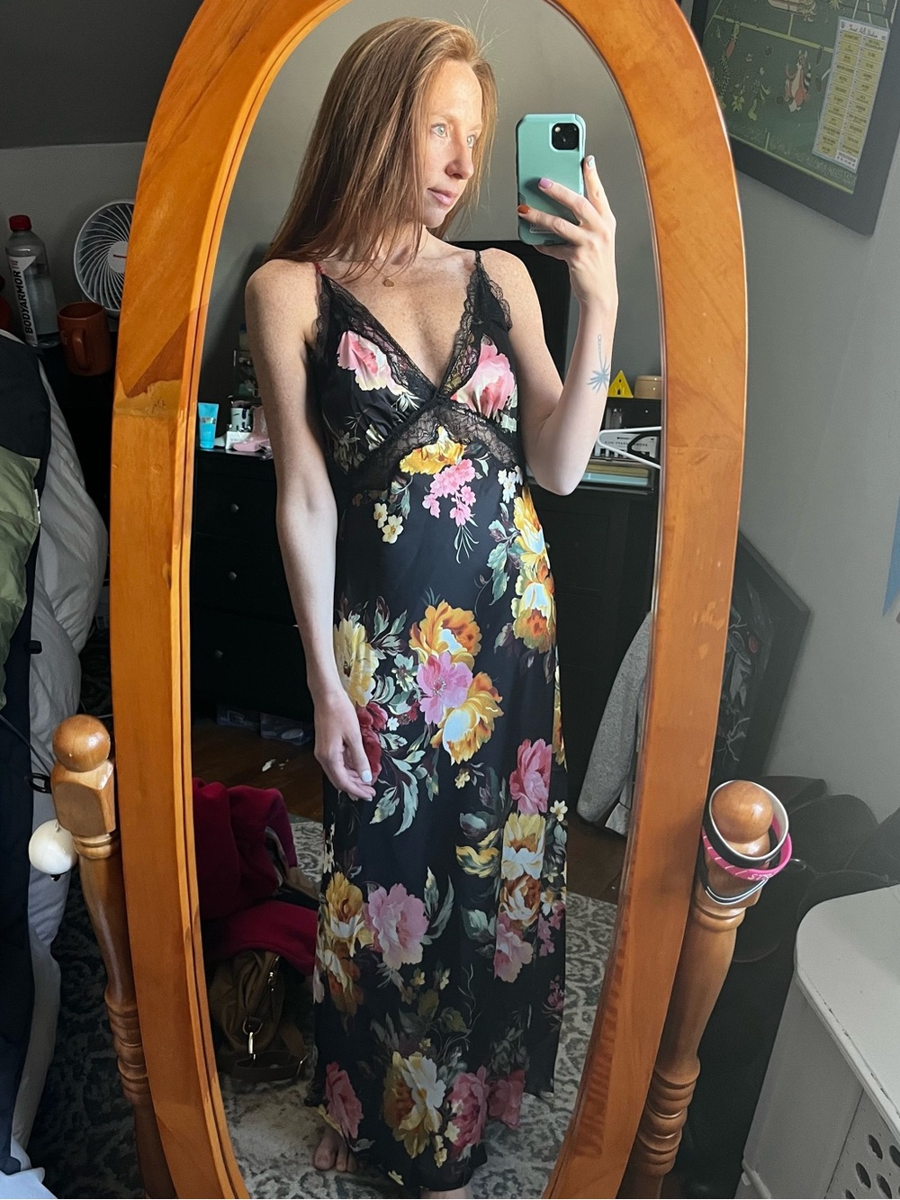 Vici Floral Lace Trim Slip Dress - Black with Pink & Yellow Blooms - Picture 5 of 5